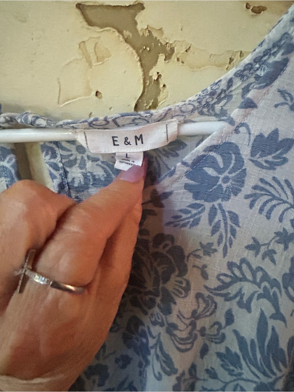 E&M Blue Floral Boho Peplum Blouse Puff Sleeve - Picture 4 of 7